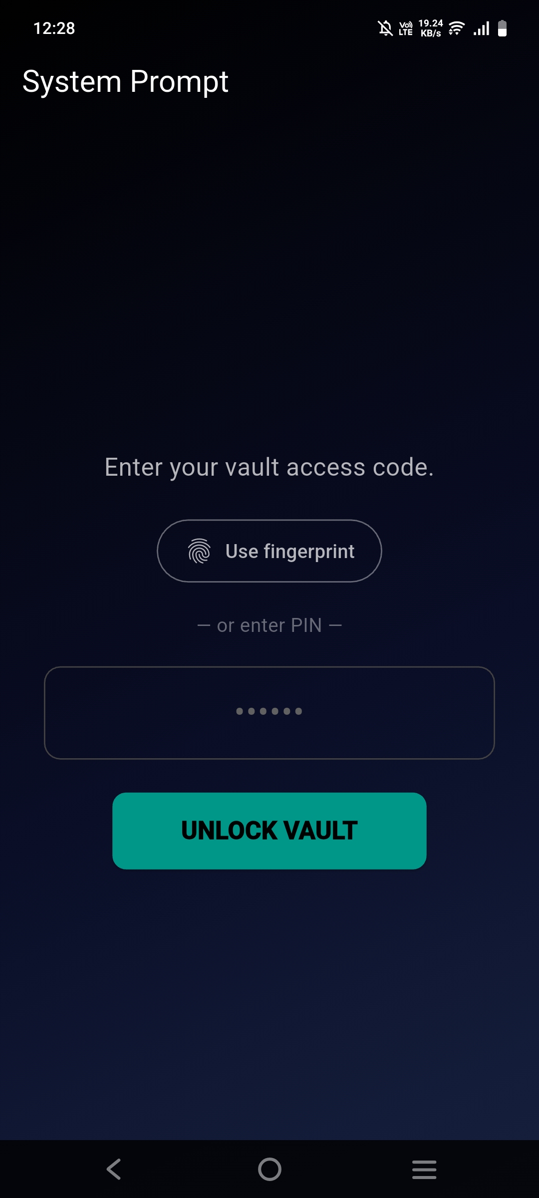 Auth screen